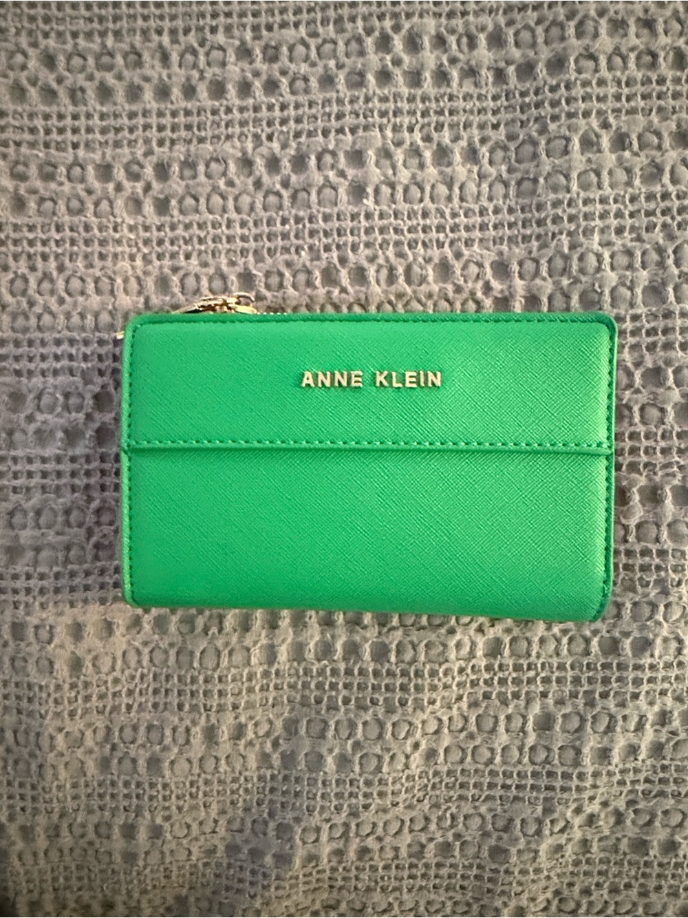 Anne Klein Green Saffiano Zip Wallet